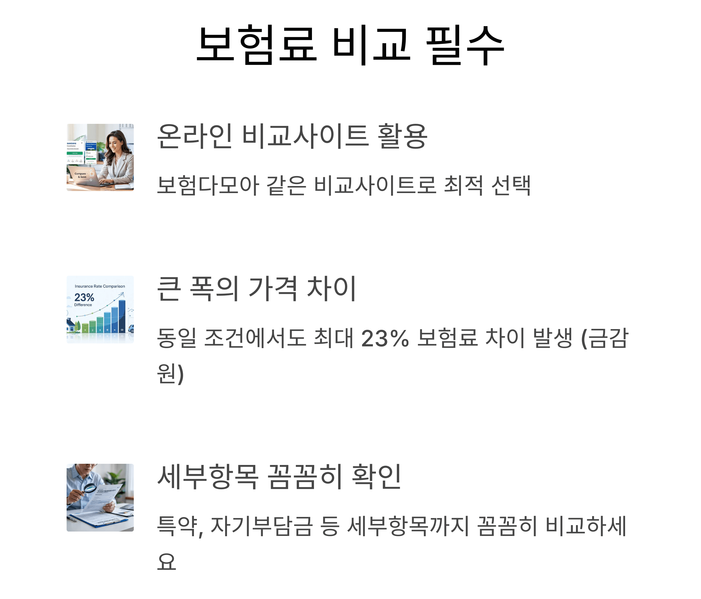보험료 비교 필수 - 온라인 비교사이트 적극 활용