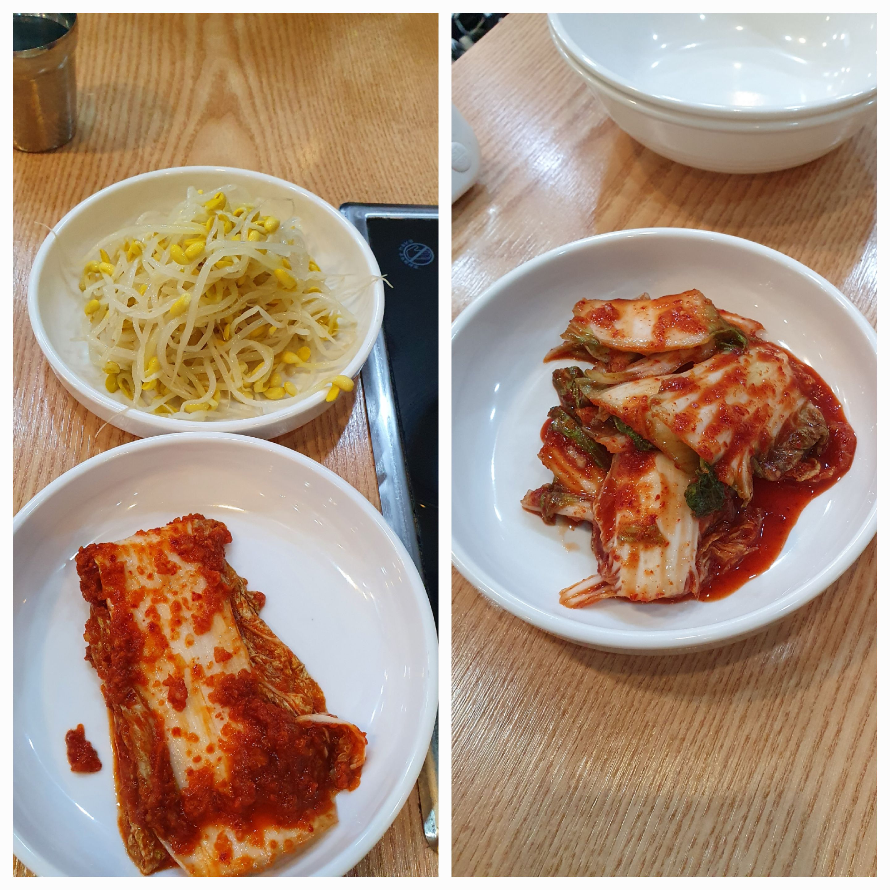 관저동 온천 물총 칼국수 왼쪽 매운김치, 오른쪽 보통김치