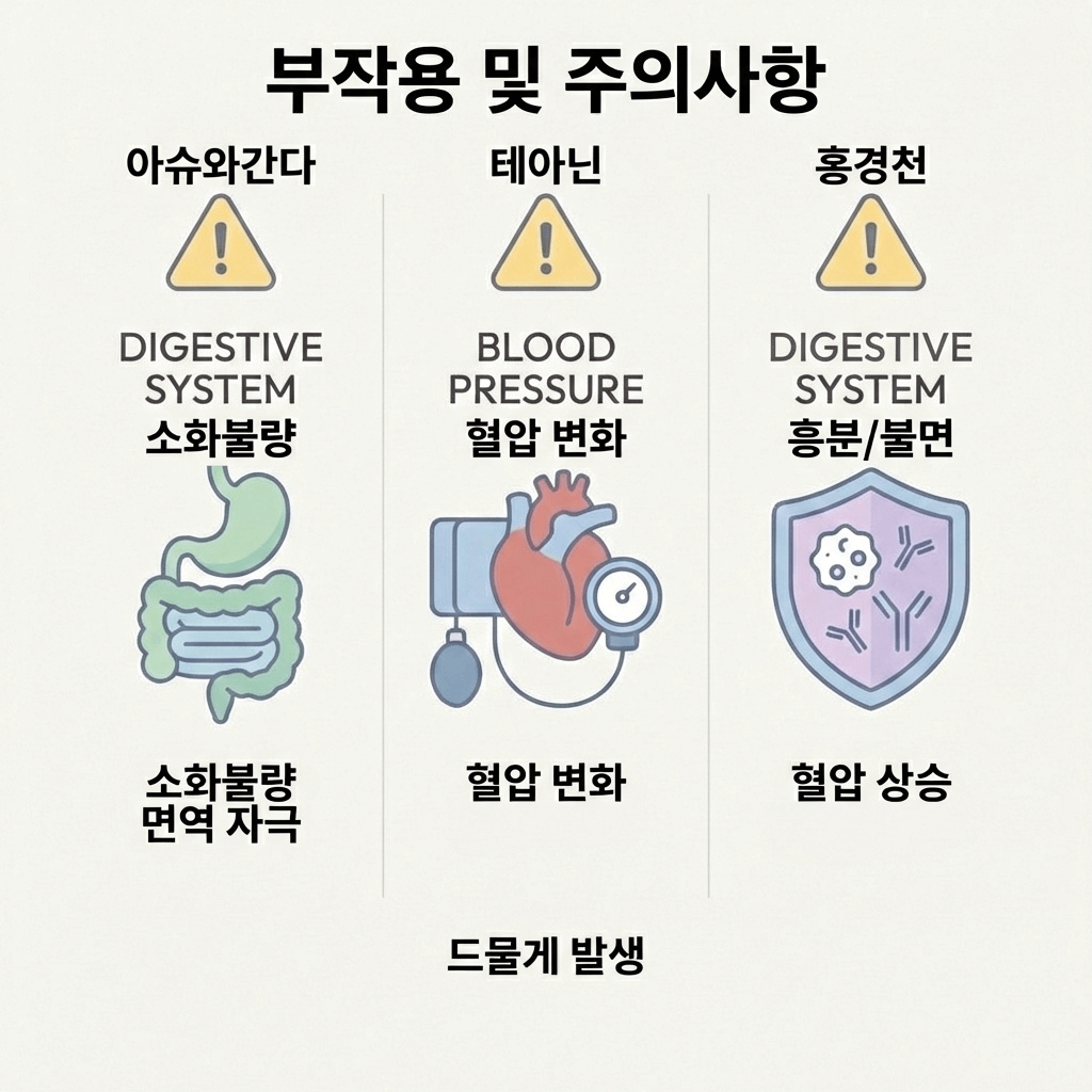 아슈와간다 테아닌 홍경천 부작용 패턴과 주의 대상 비교