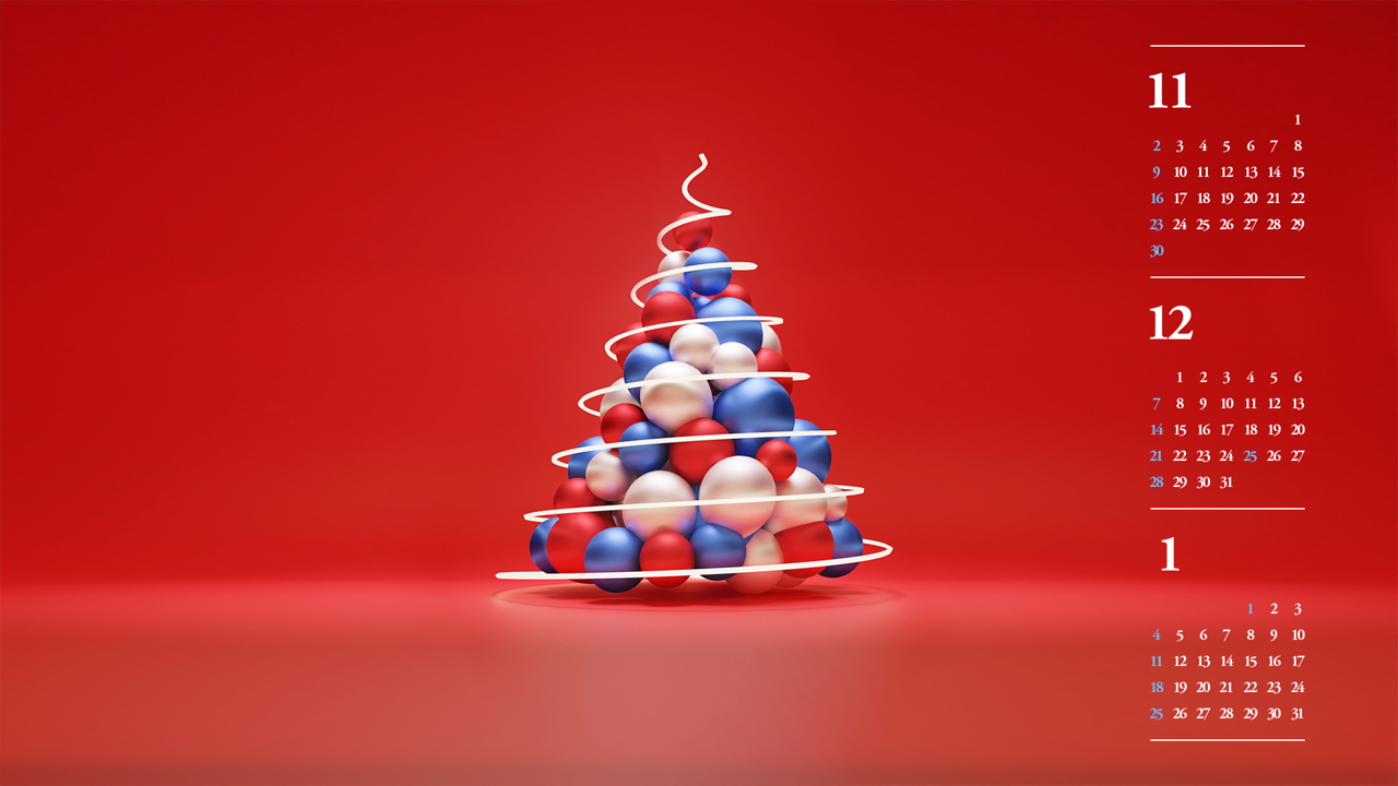 02 크리스마스 구슬 트리 B - 2025년12월 노트북배경화면