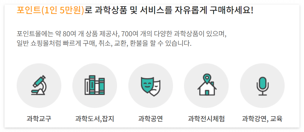 과학문화바우처 포인트몰(@과학문화바우처 홈페이지)