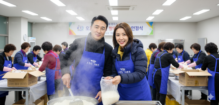 주영훈 이윤미 부부가 봉사 활동을 하고 있는 모습