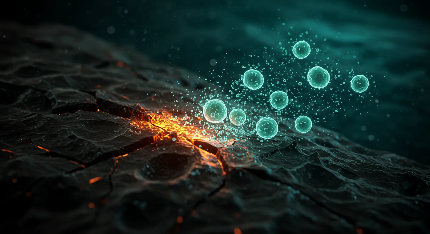 "바이오 잉크의 성장인자가 체내 줄기세포를 유도하여 손상된 조직을 재생시키는 원리를 표현한 이미지"