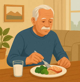 거실에서 혼자 식사하는 노인