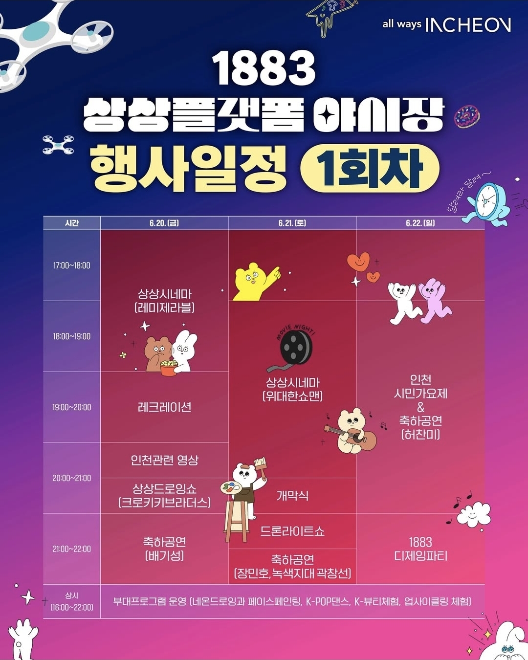 인천 도심 속 야간축제! &lsquo;1883 상상플랫폼 야시장&rsquo; 드론쇼, 불꽃축제, 초대가수 장민호, 주차 안내까지