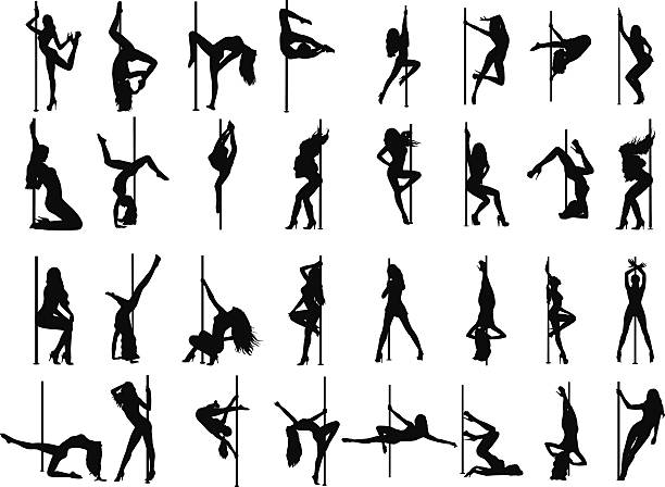 여러가지 폴댄스 동작 이미지 콜라주