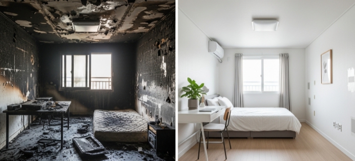 동두천 화재청소 전후 모습 비교