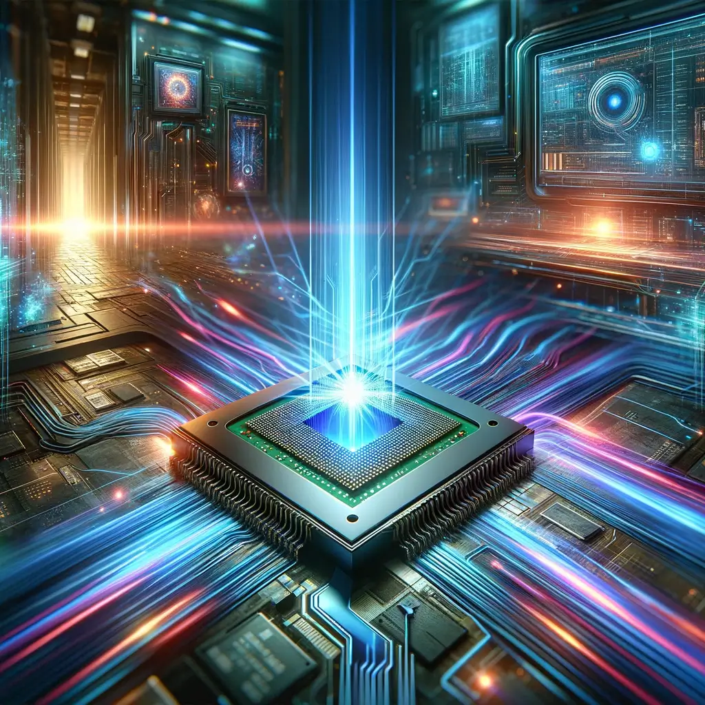 삼성전자가 개발한 GDDR7 D램의 혁신을 상징하는 이미지