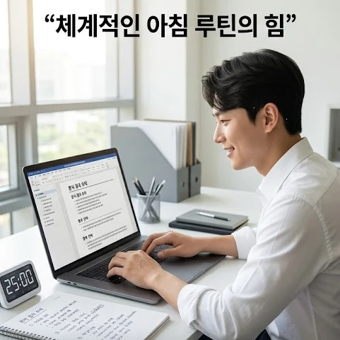 노트북으로 ai를 이용해 보고서를 작성하는 30대 남성