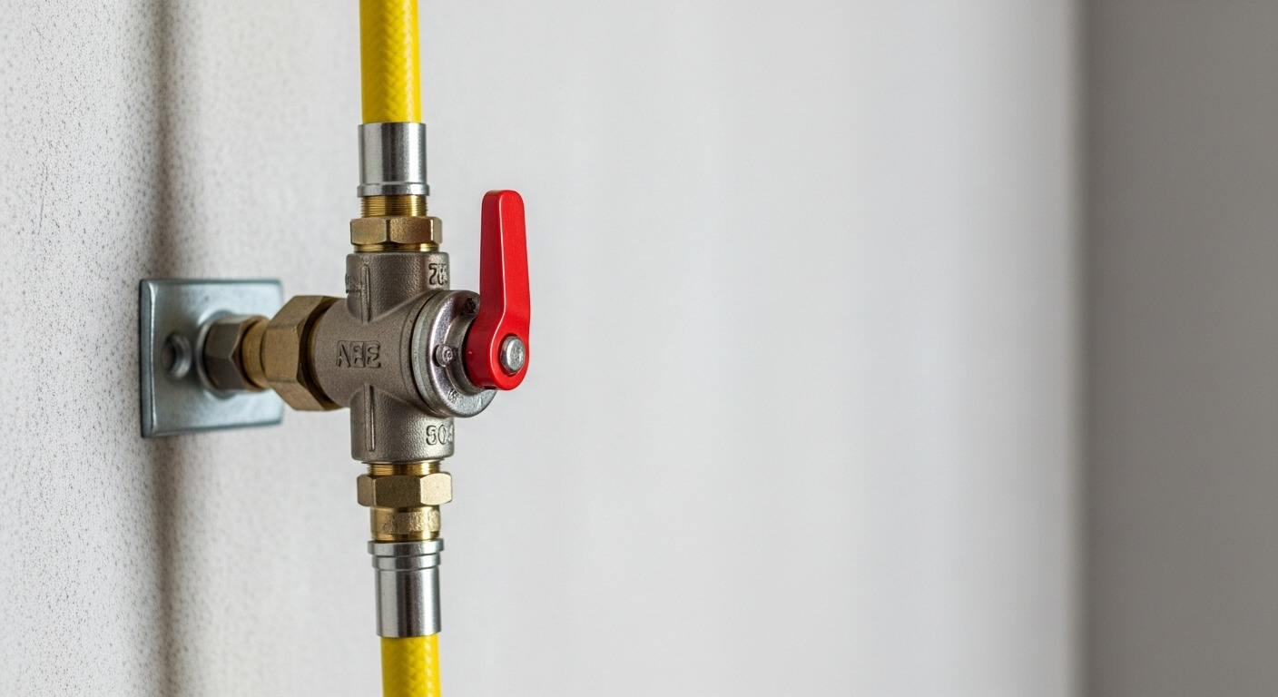 빨간 손잡이가 달린 도시가스 배관 밸브