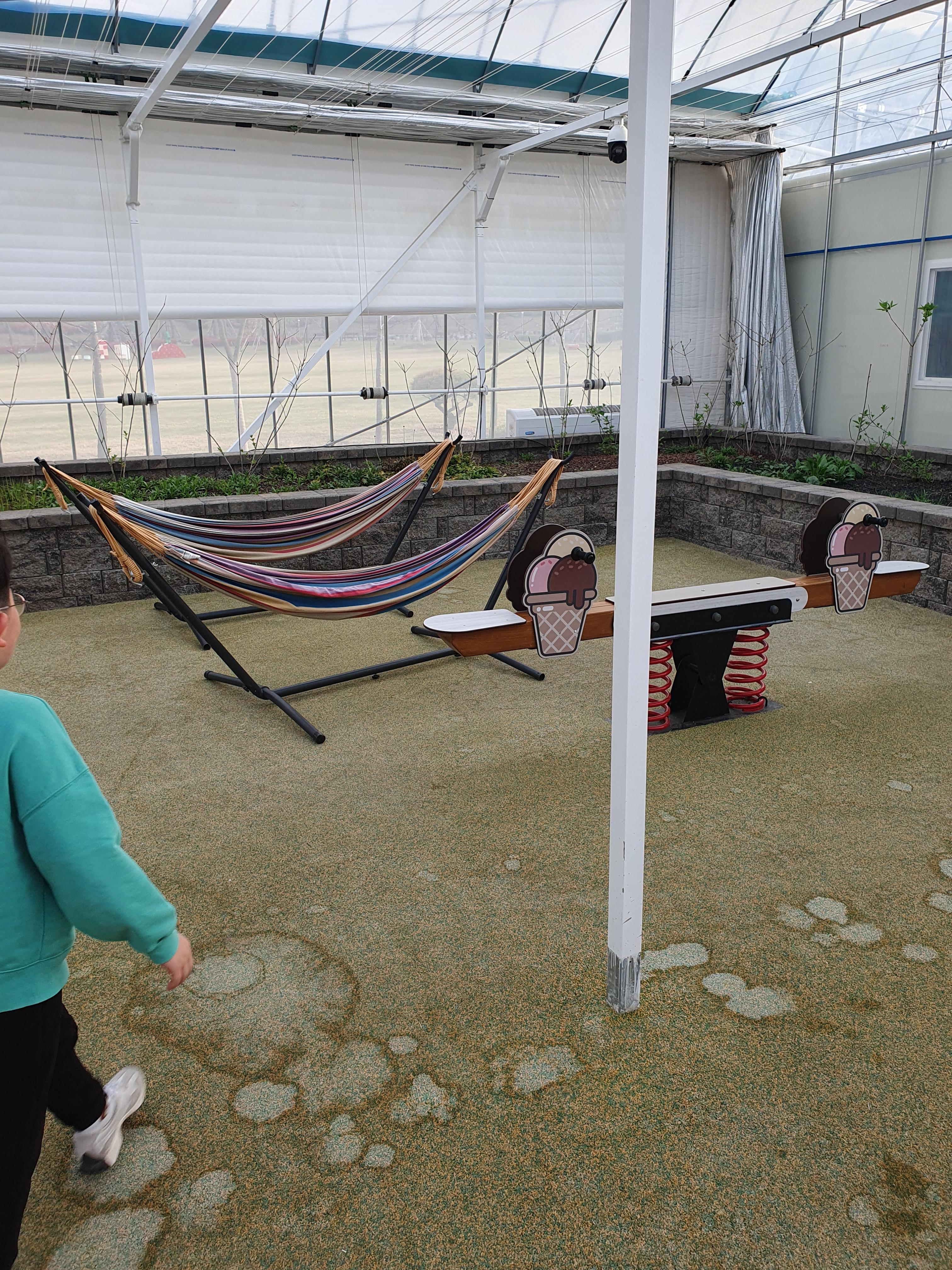 논산 딸기테마공원 딸기재배온실속 해먹과 시소