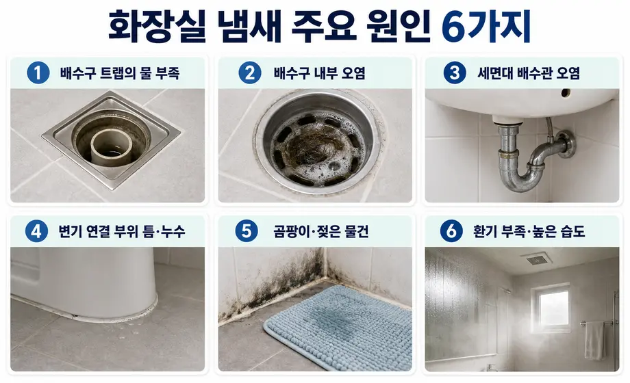 화장실 냄새 주요 원인 6가지와 배수구 및 변기 주변 점검