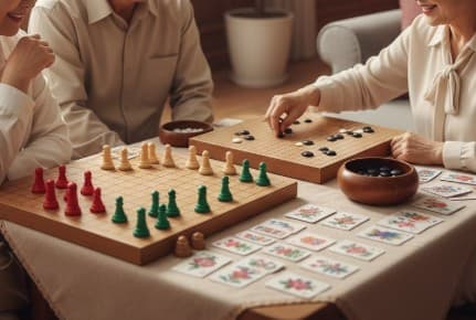 치매 예방에 좋다고 하는 바둑, 장기, 화투와 같은 전략 게임에 대한 이미지