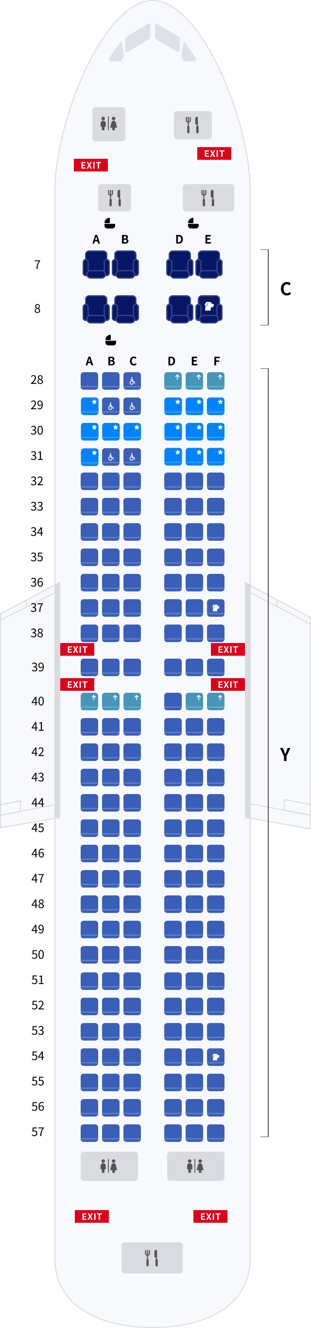 대한항공 보잉 B737 기본정보, 좌석배치도, 좌석 간격