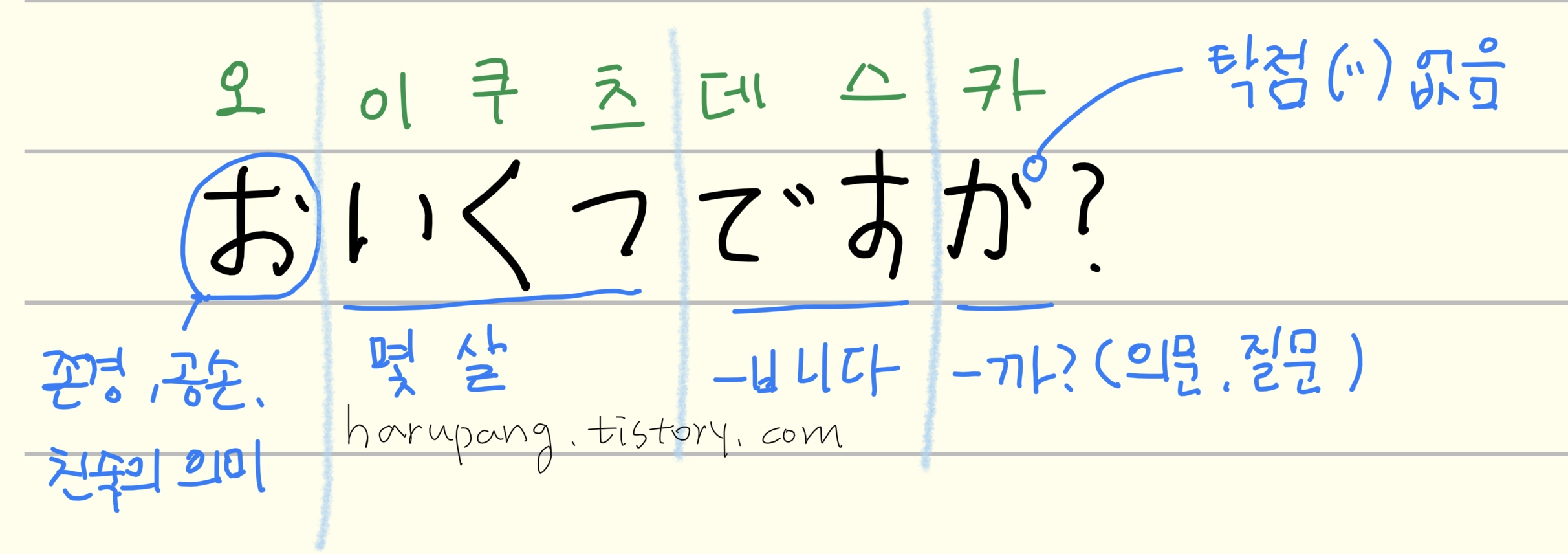 일본어 '몇 살 입니까?' おいくつですか 해석과 단어 분석 노트 정리