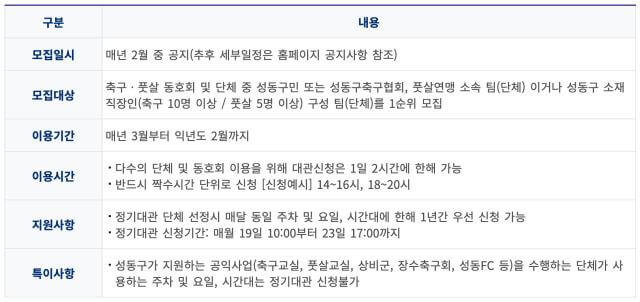 성동구 도시관리공단 응봉풋살장 - 정기대관 정보