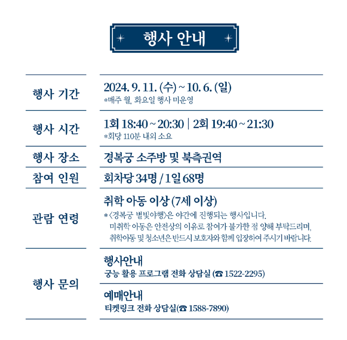 경복궁 야간개장 별빛야행 잔여석 예매