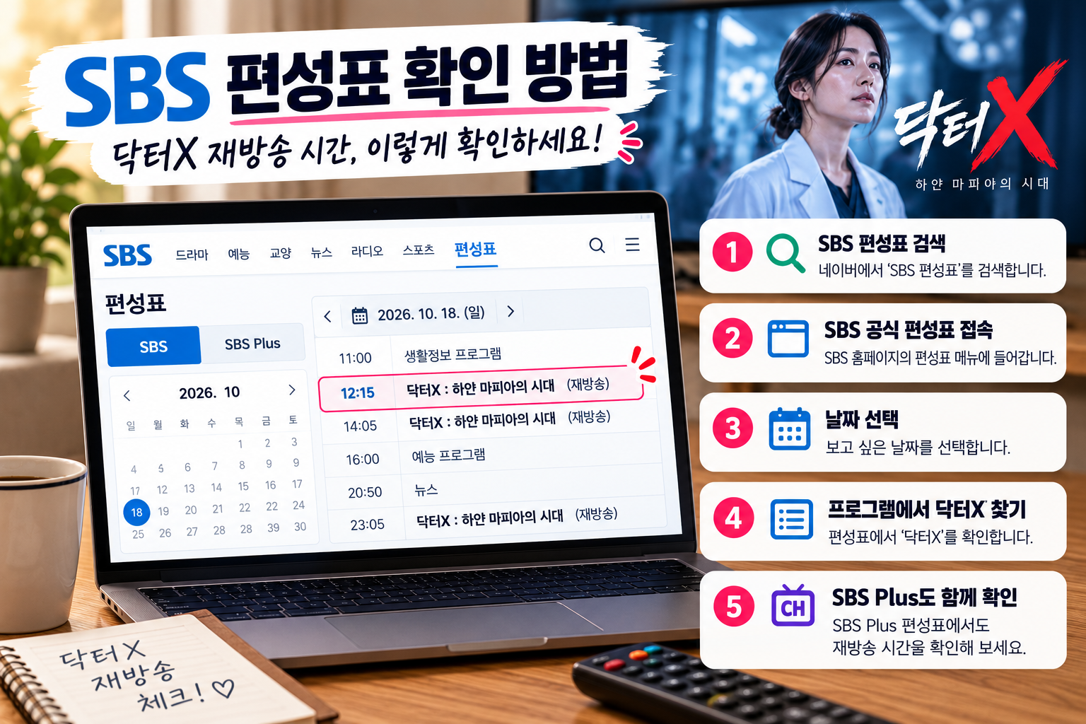 닥터X 재방송 편성표 SBS SBS Plus 날짜별 방송시간 확인 방법