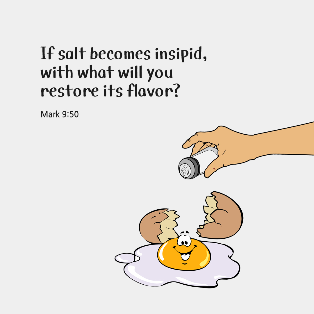 If salt becomes insipid, with what will you restore its flavor? (Mark 9:50) by pieonane Daily Bible quote image