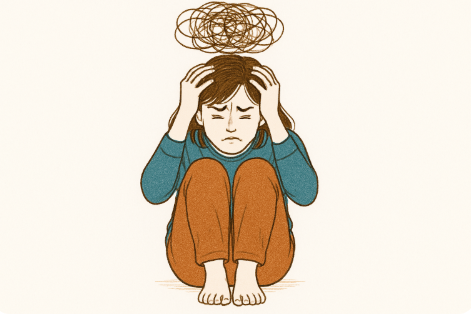 스트레스 받아 머리를 감싸쥔 여성 이미지