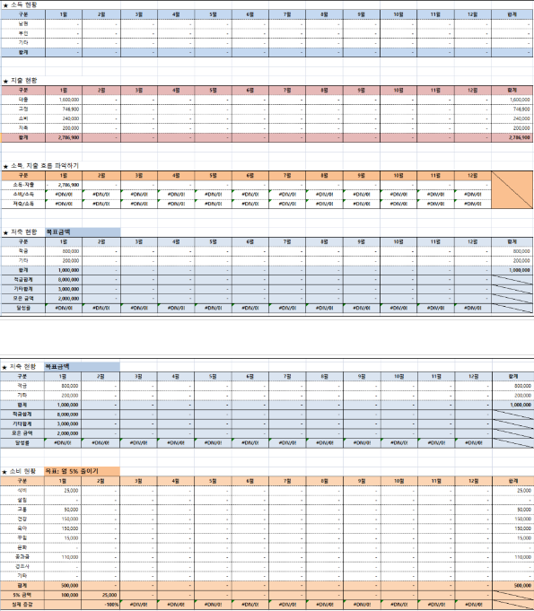 엑셀 가계부 양식