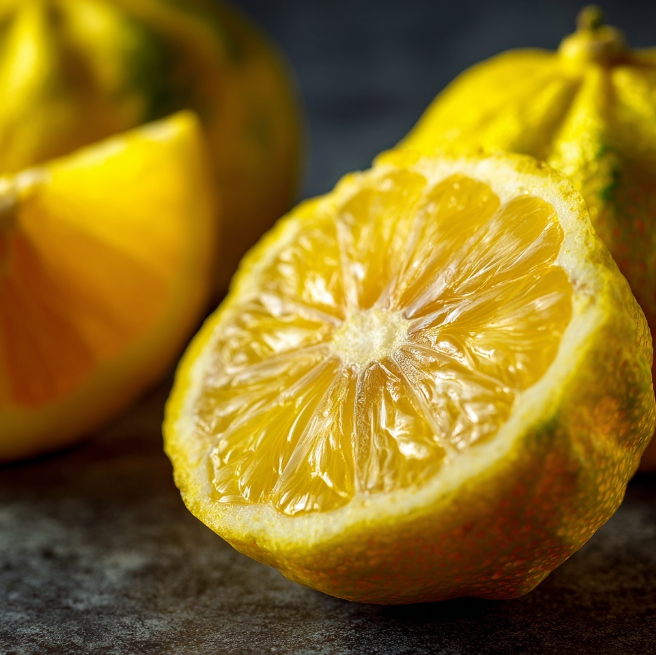 유자를 잘라놓은 장면