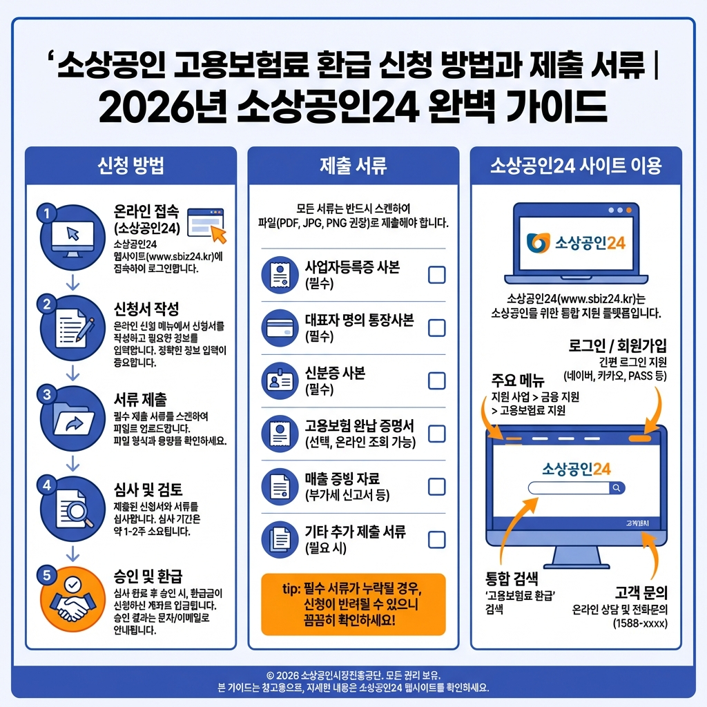 소상공인 고용보험료 환급 신청 방법과 제출 서류 2026년 소상공인24 완벽 가이드