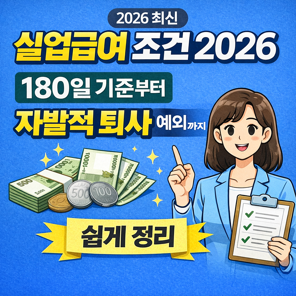 실업급여 조건 2026｜180일 기준부터 자발적 퇴사 예외까지 쉽게 정리