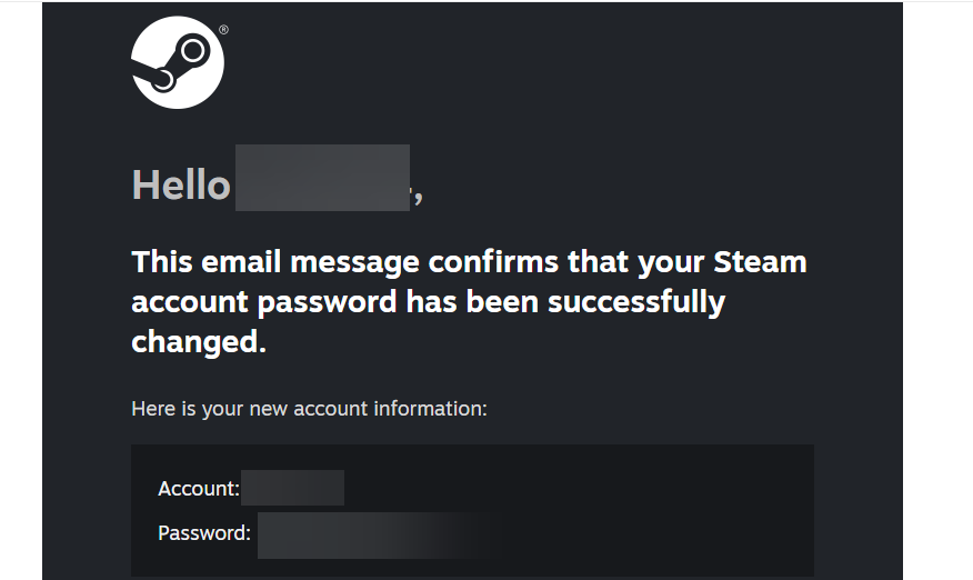 스팀에서 계정에 대한 권한 확인이 끝나면 계정과 초기화된 패스워드를 알려줍니다