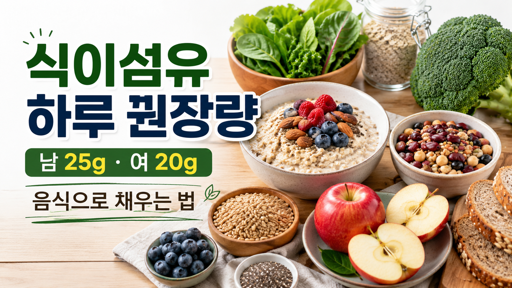 식이섬유 하루 권장량|남자 25g·여자 20g 음식으로 채우는 방법
