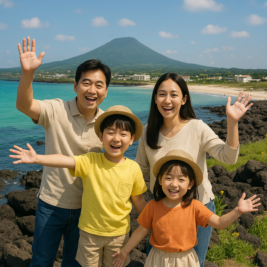 제주도로 가족여행와서 사진을 찍는 모습입니다.