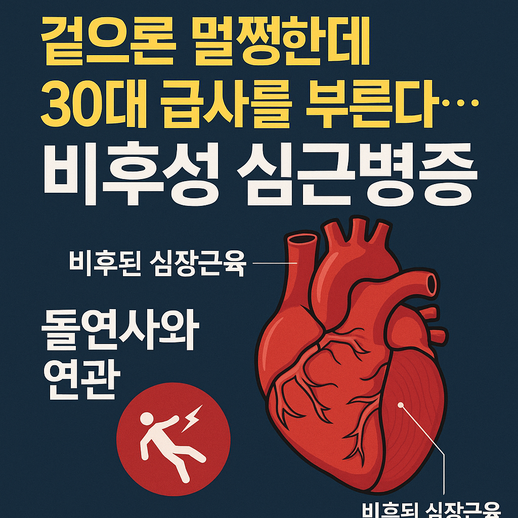 “비후성 심근병증의 위험성과 급사 연관성을 설명하는 심장 이미지 그래픽”