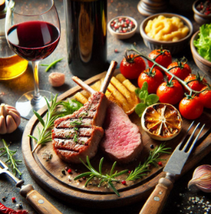 레드와인과 양고기 스테이크