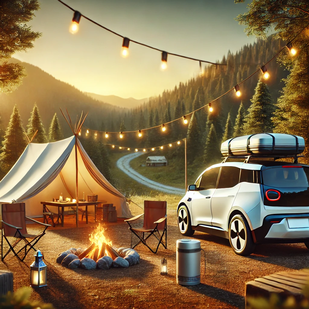 전기차로 캠핑하는 이미지