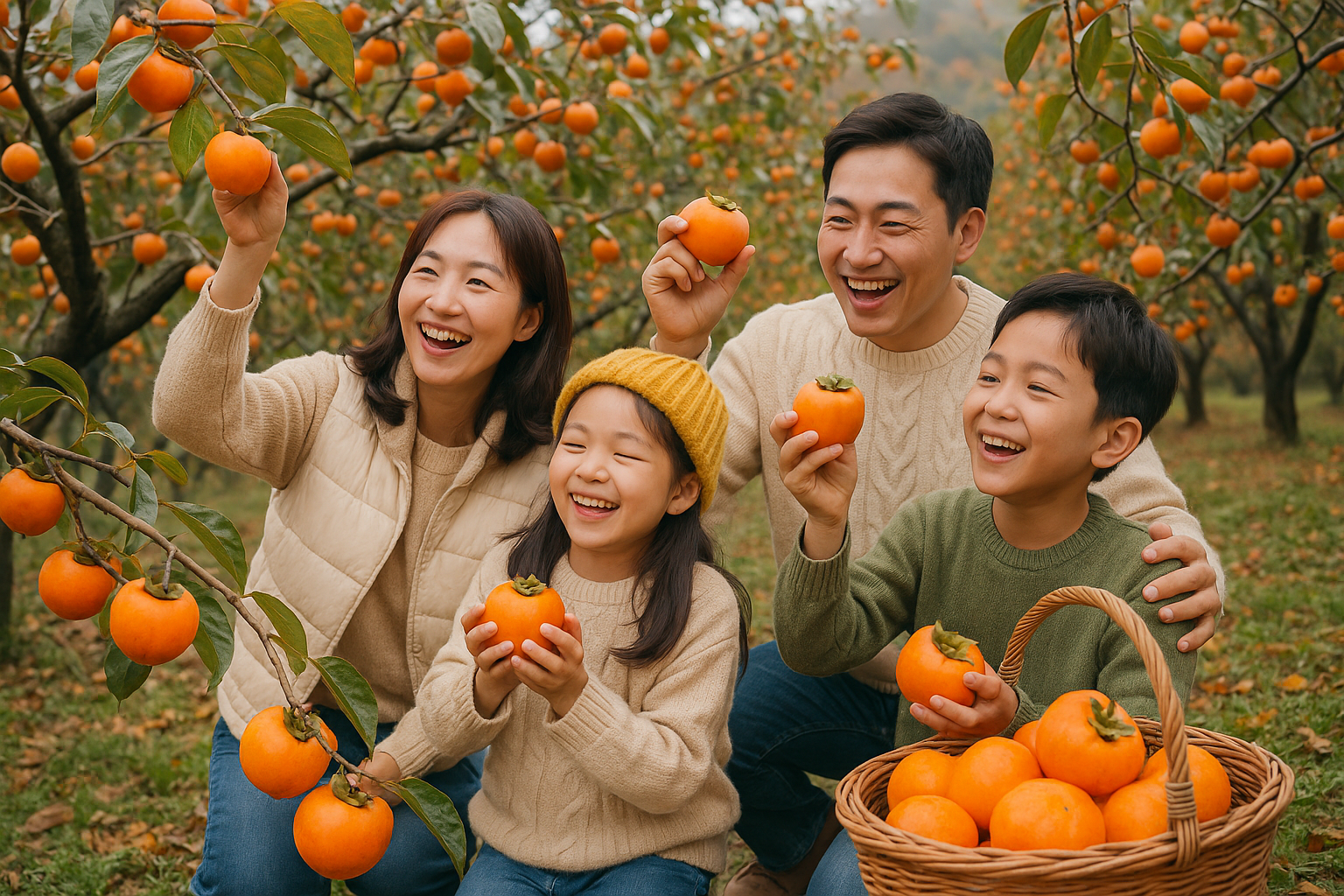 청도의 감 수확철 가족들의 행복한 미소 이미지