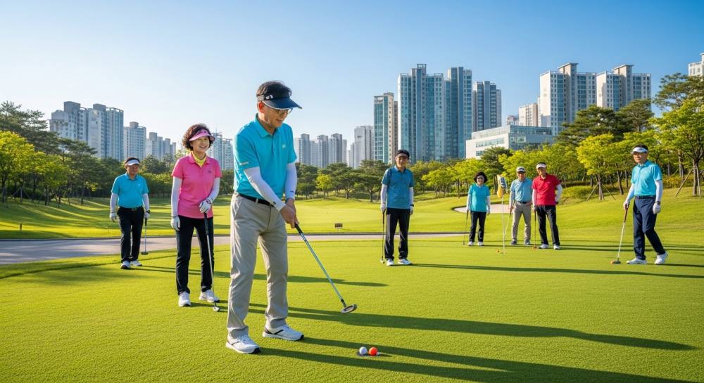 파크골프 모여서 하는 사진