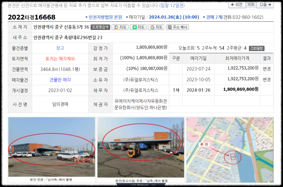 부동산경매 인천 창고 물건 분석