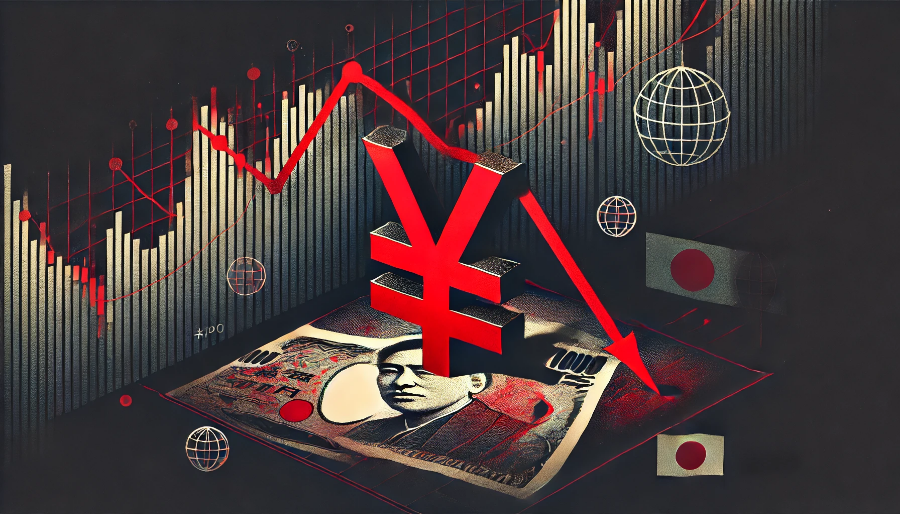 엔화 하락을 그래프와 화살로 표현한 그림