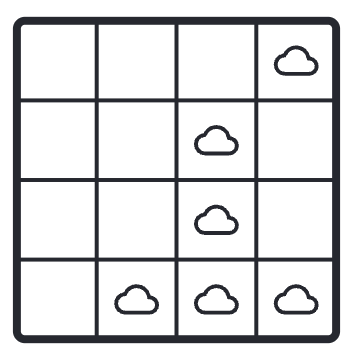 격자무늬 안에 구름들이 그려져 있다.
