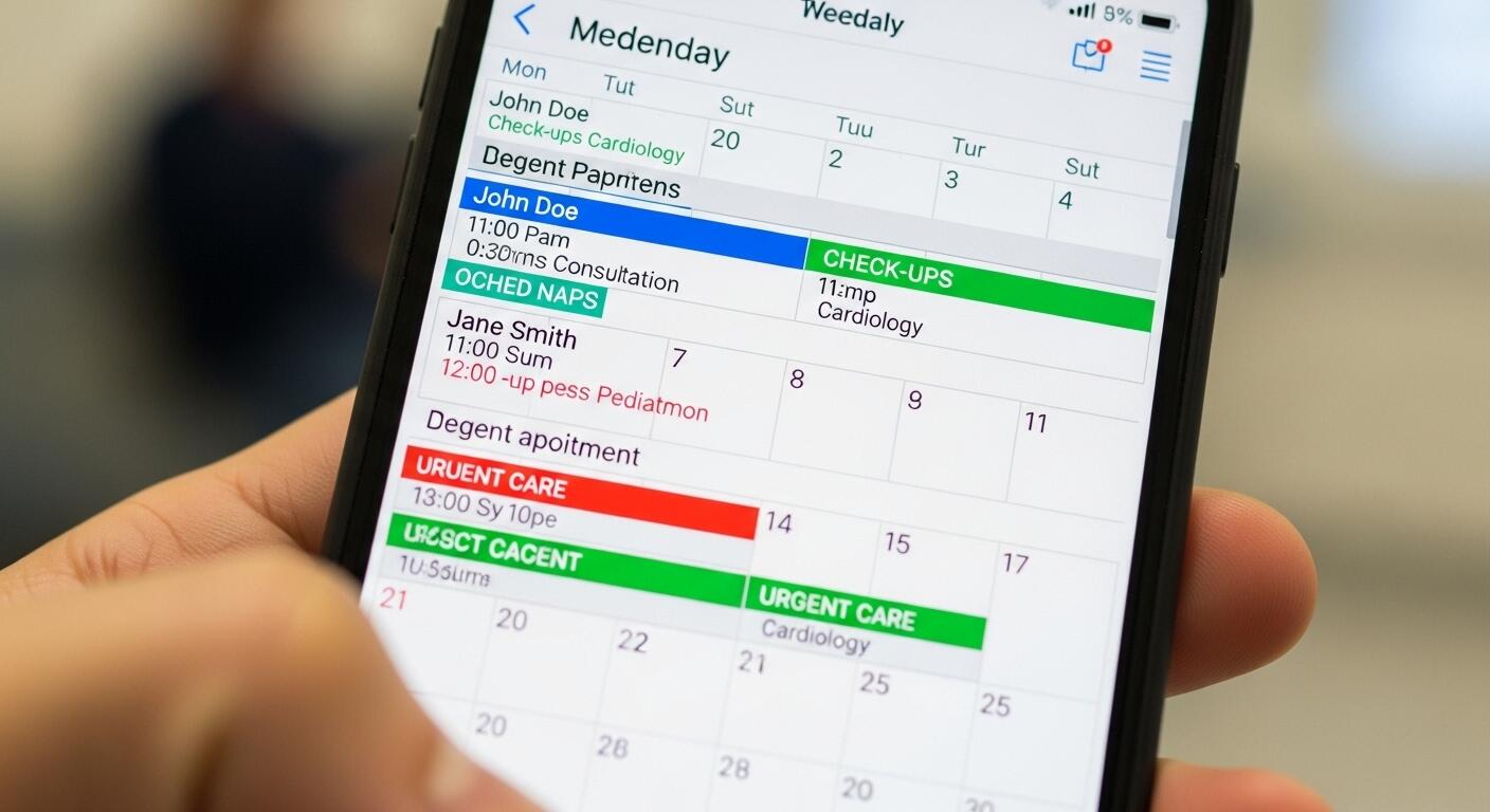 스마트폰 화면에 병원 예약 일정이 표시된 달력 모습