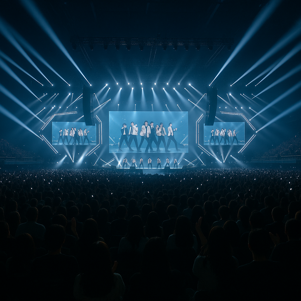 K-디자인의 수준을 국제적으로 입증한 대표적인 사례인 세계적인 K-팝 공연 무대를 표현