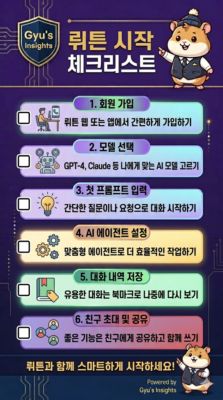뤼튼 AI를 오늘부터 업무에 활용하기 위한 6가지 시작 체크리스트 인포그래픽