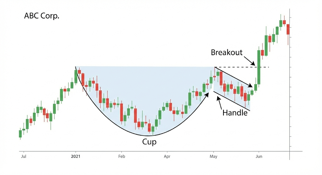 The Cup and Handle pattern 샘플 차트 이미지