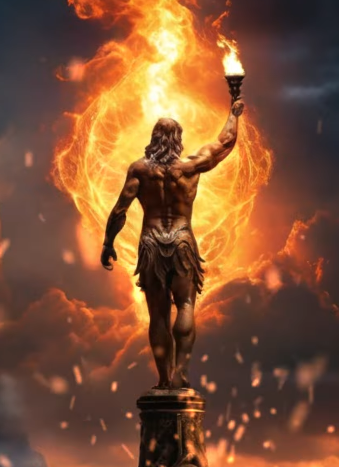 불을 들고 서 있는 프로메테우스의 뒷모습.
누르면 유튜브 동영상으로 연결됨.