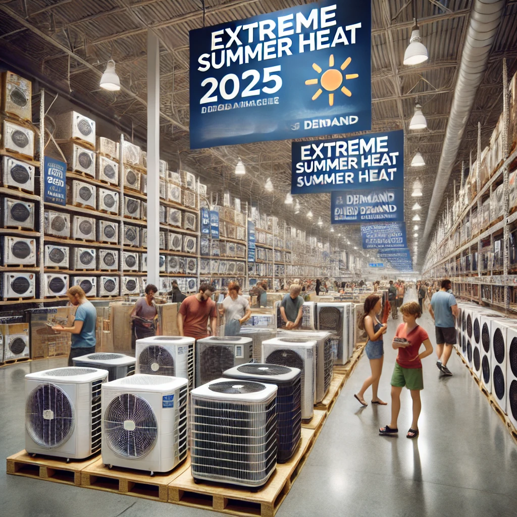 전자매장에서 에어컨을 고르는 소비자들 모습