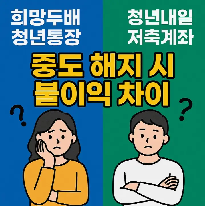 희망두배 청년통장과 청년내일저축계좌, 중도 해지 시 불이익 차이