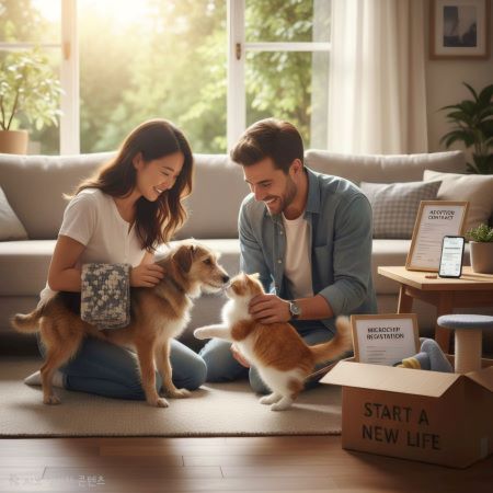 유기 동물을 입양하는 모습의 사진