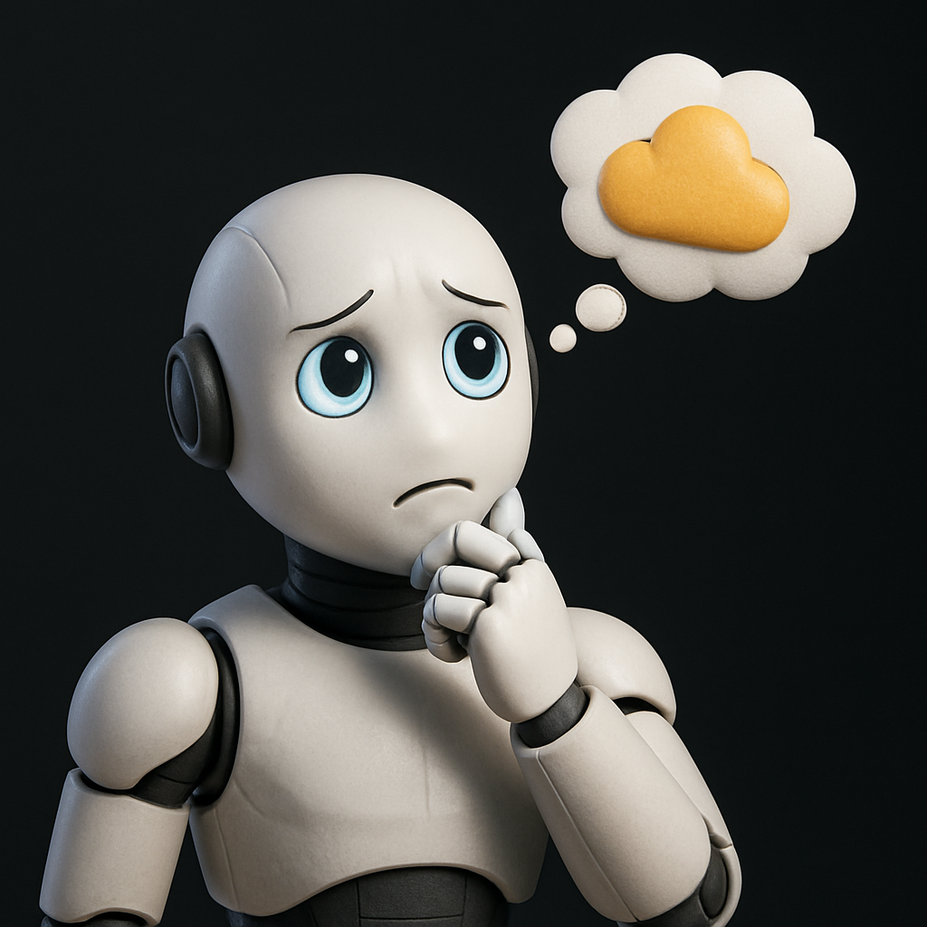 머리가 없는 로봇이 무언인가를 생각하는 이미지