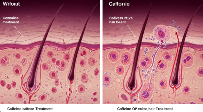 카페인의 두피 자극 효과를 보여주는 비교 이미지