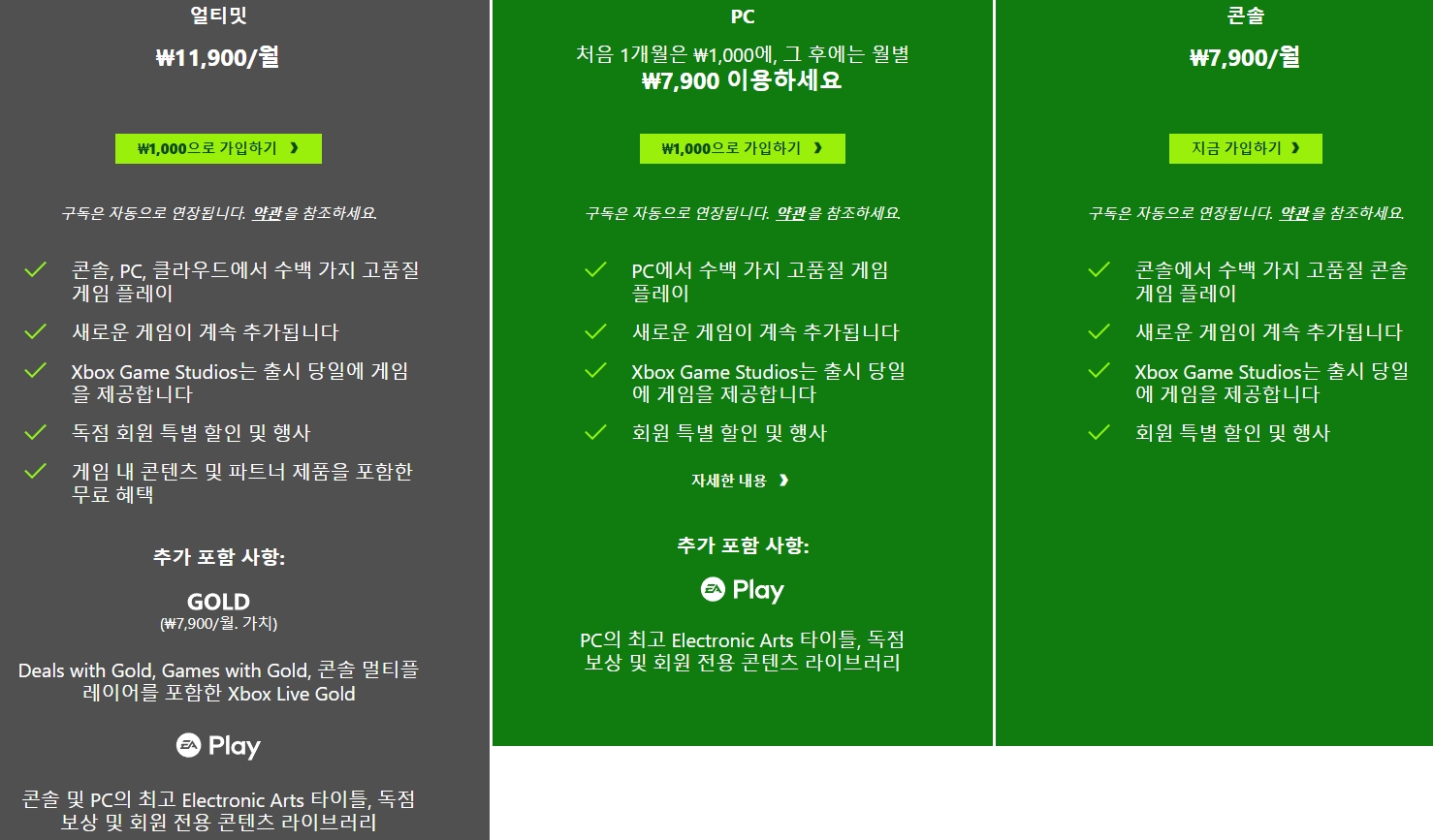 Xbox 게임패스 종류